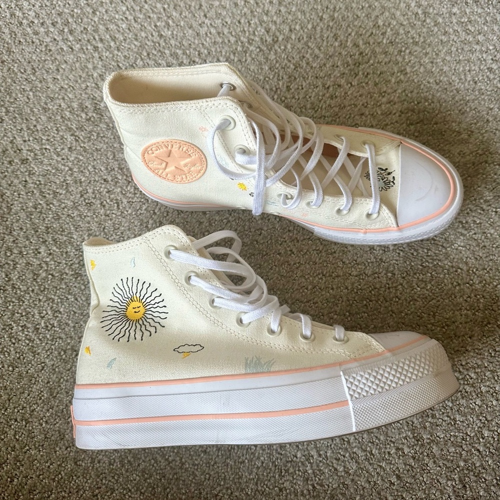 Converse Cream High-Tops with Sun Motif